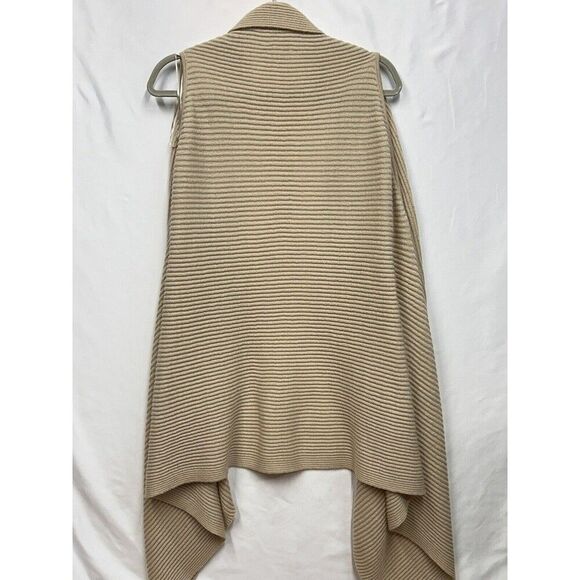 Loft Womens O/S Vest Cardigan Top Open Tan Knit Sleeveless Tank Ribbed - Picture 2 of 8